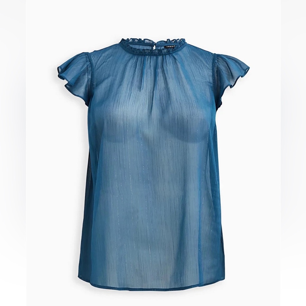 Torrid mock neck sleeveless tank chiffon blue with silver